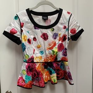 Prabal Gurung Flower 🌸 Floral 🌺 Peplum Black White Pink 🌈 Trim Sold Out Top